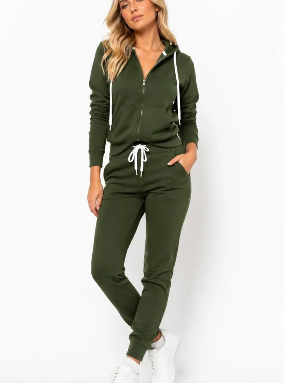 Athleisure Wear Zip Hoodie Jogger Set Casual 2 Piece  Casual Street Wear